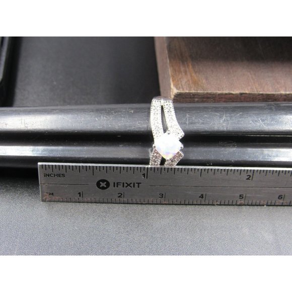 Size 7 Sterling Silver Square White Opal With Cubic Zirconia Band Ring - Picture 7 of 8